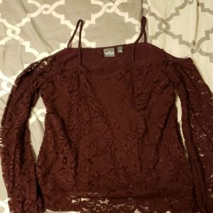 maroon cold shoulder shirt